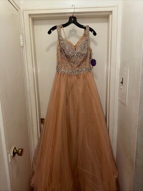 Elegant Beaded Tulle Prom Dress in Nude